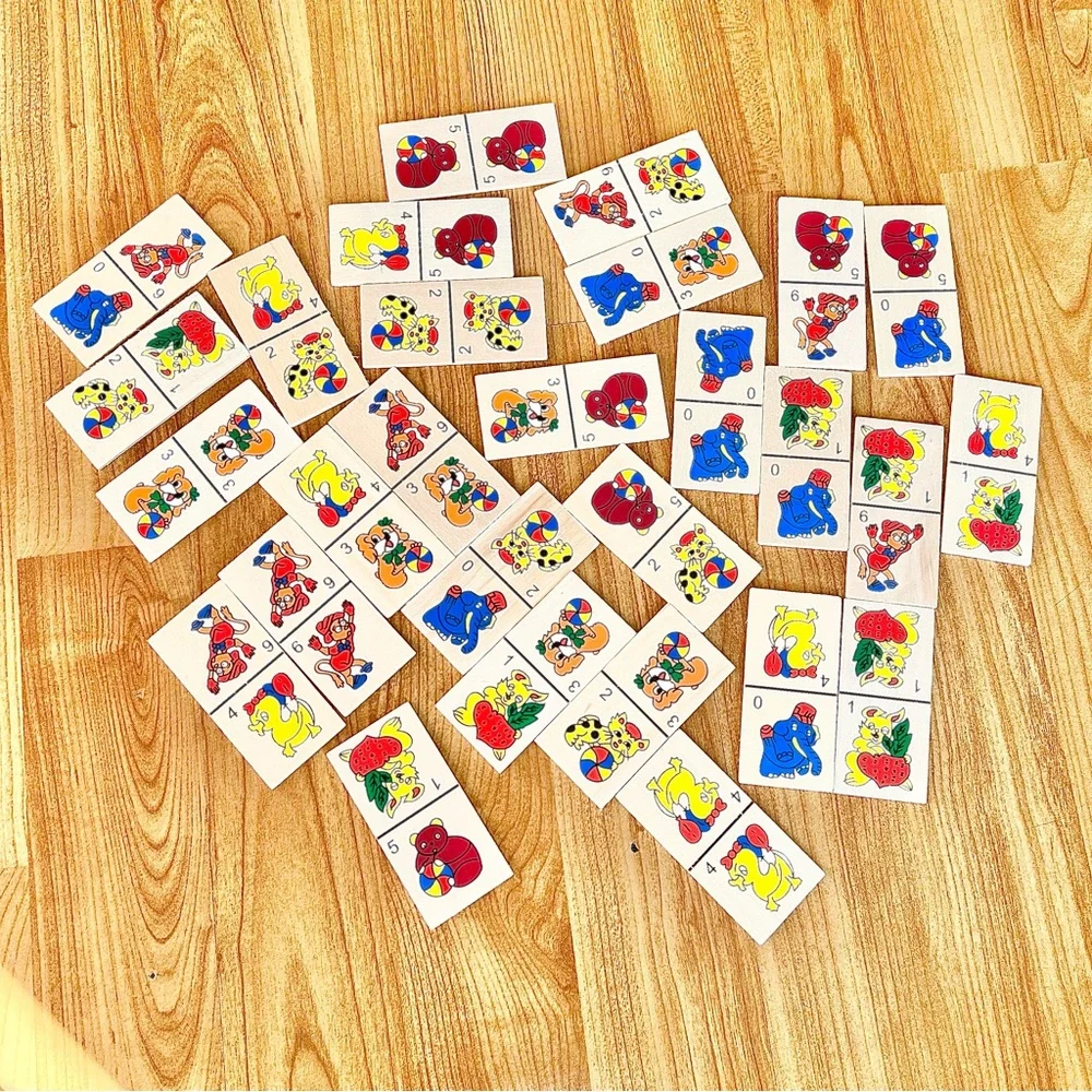 Kids handmade wooden animal dominoes